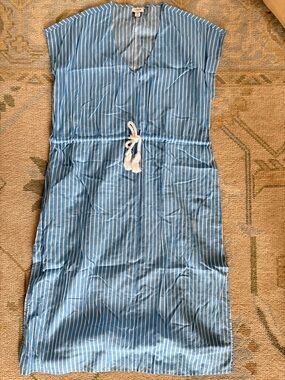 NWOT Jcrew Blue & White Striped V-Neck Drawstring Swim Cover-up